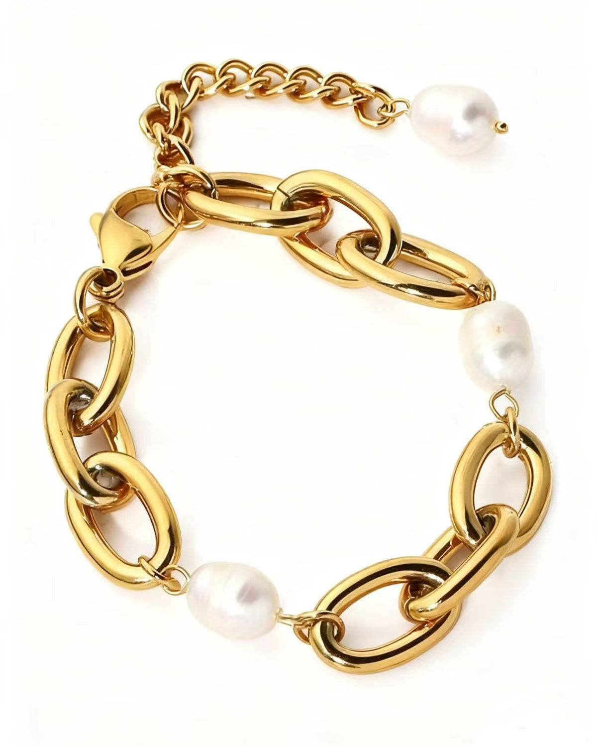 Suzannah Chain Gold Bracelet with Freshwater Pearls