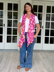 lightweight scarf, floral scarf, pretty scarf,  botanic scarf, scarf with tassels