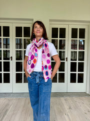 lightweight scarf, spotted scarf, fun scarf, shades of pink scarf