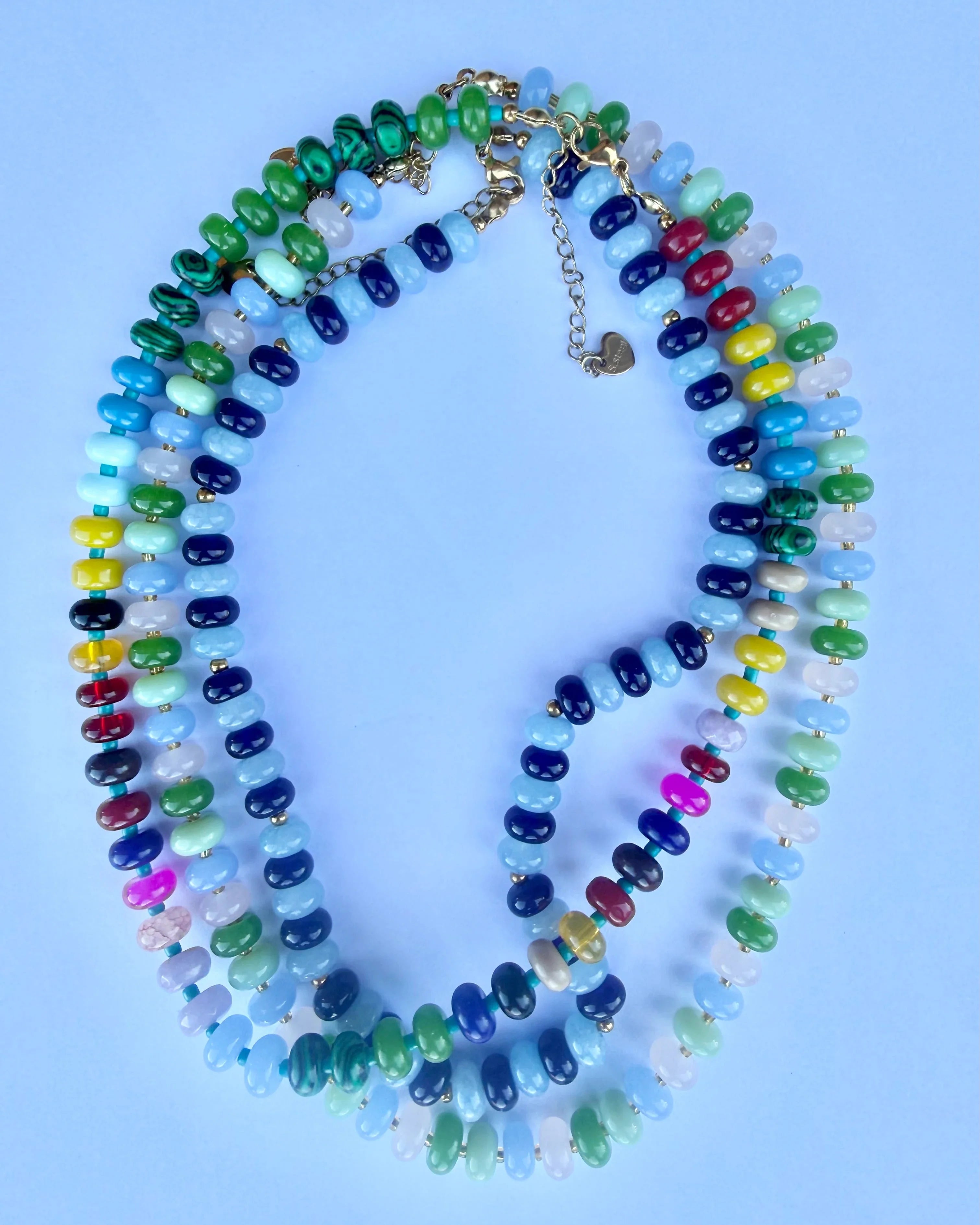 rainbow coloured natural stone and glass bead necklace