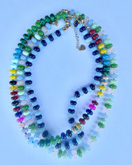 rainbow coloured natural stone and glass bead necklace
