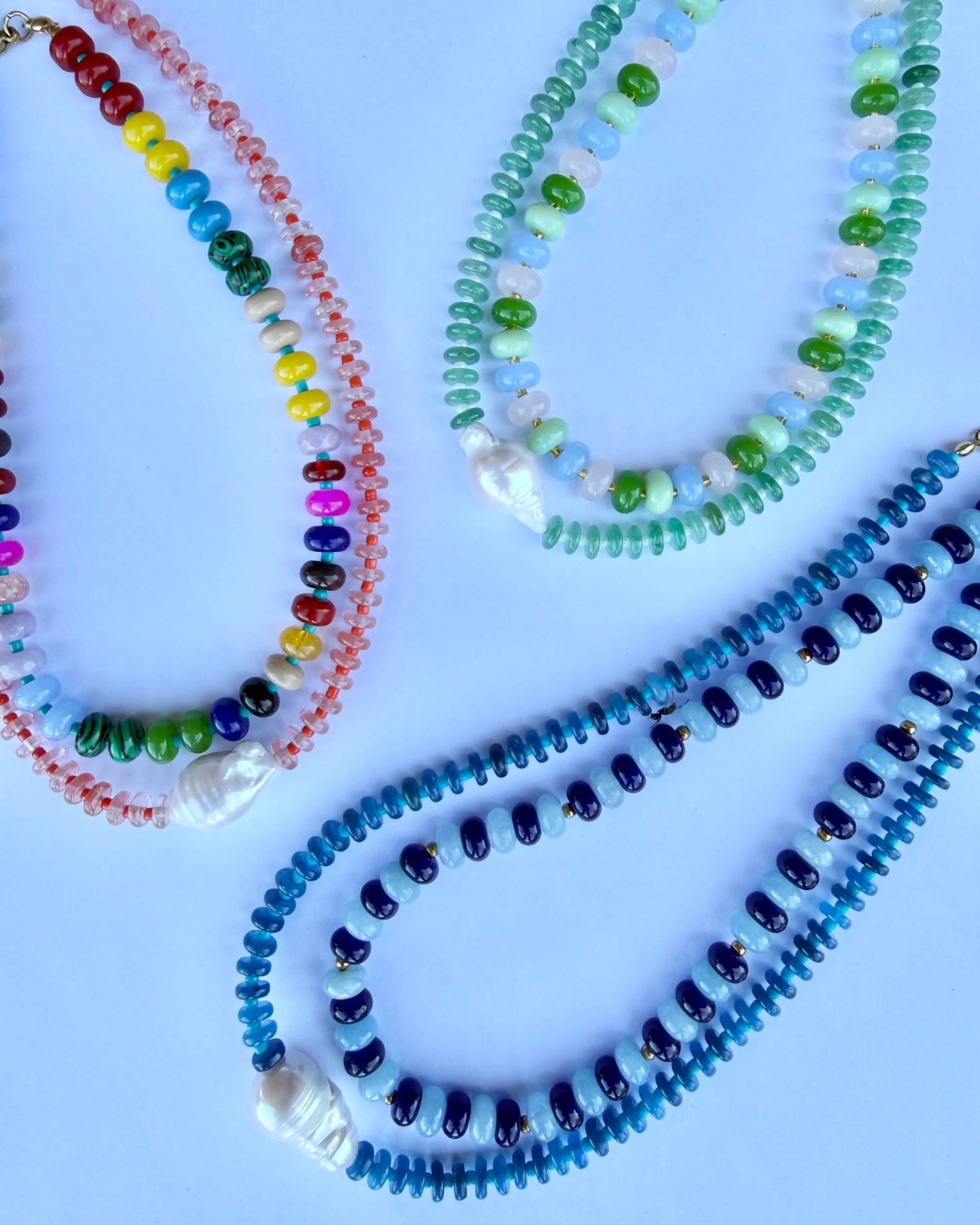 rainbow coloured natural stone and glass bead necklace
