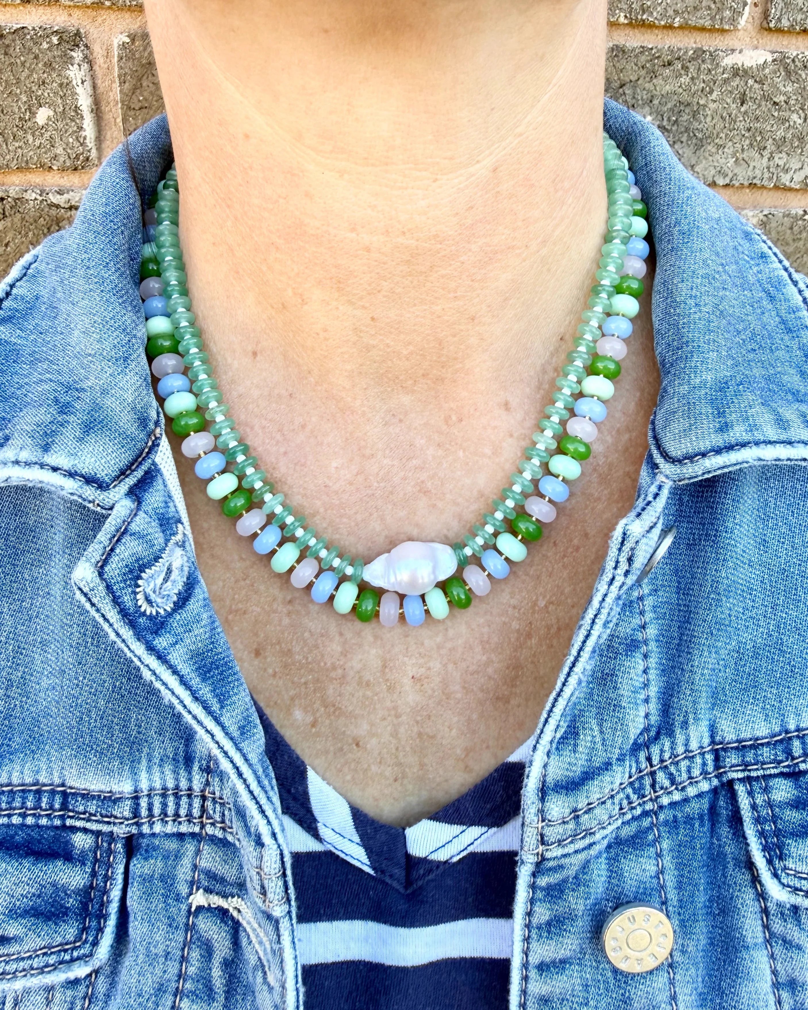 Baroque freshwater pearl pop necklace with colourful glass beads