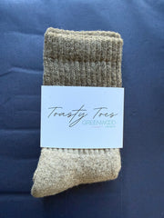 MEN'S Latte Toasty Toes Woollen Single Stripe Crew Socks