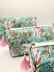 Aqua Floral Toiletry Bags – Cotton Travel Organiser