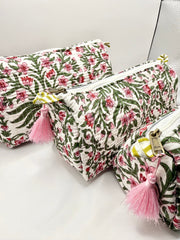 Wildflowers White Base Toiletry Bags – Cotton Travel Organiser
