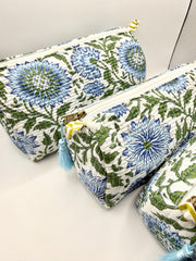 Blue Bloom Toiletry Bags – Cotton Travel Organiser