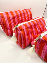 Pink & Red Stripe Toiletry Bags – Cotton Travel Organiser