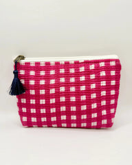 Hot Pink Gingham Pouch – Cotton Travel & Makeup Bag