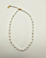 Close-up detail of the Freshwater Pearl & Blue Crystal Necklace