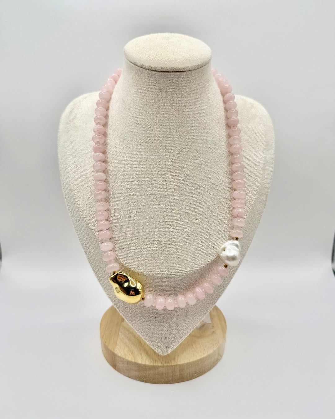 Pearl and Pink Natural Stone Necklace featuring freshwater pearls and natural stone beads