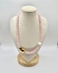 Pearl and Pink Natural Stone Necklace featuring freshwater pearls and natural stone beads
