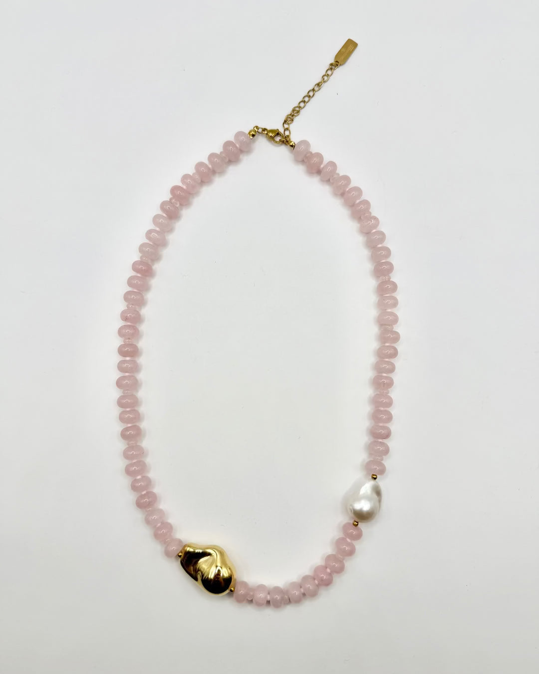 Close-up detail of the Pearl and Pink Natural Stone Necklace