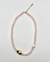 Close-up detail of the Pearl and Pink Natural Stone Necklace