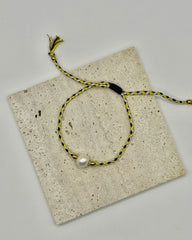 Freshwater Pearl Cord Bracelet colourway detail on soft plaited cotton cord