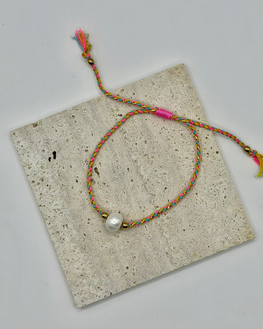 Freshwater Pearl Cord Bracelet flat lay, one of 10 available colourways
