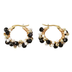 Heidi Black, Gold & White Beaded Gold Hoop Earrings