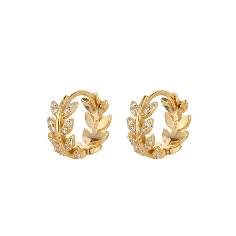 Lillibelle Gold Hoop Earring in a Leaf Wreath Design with Crystals