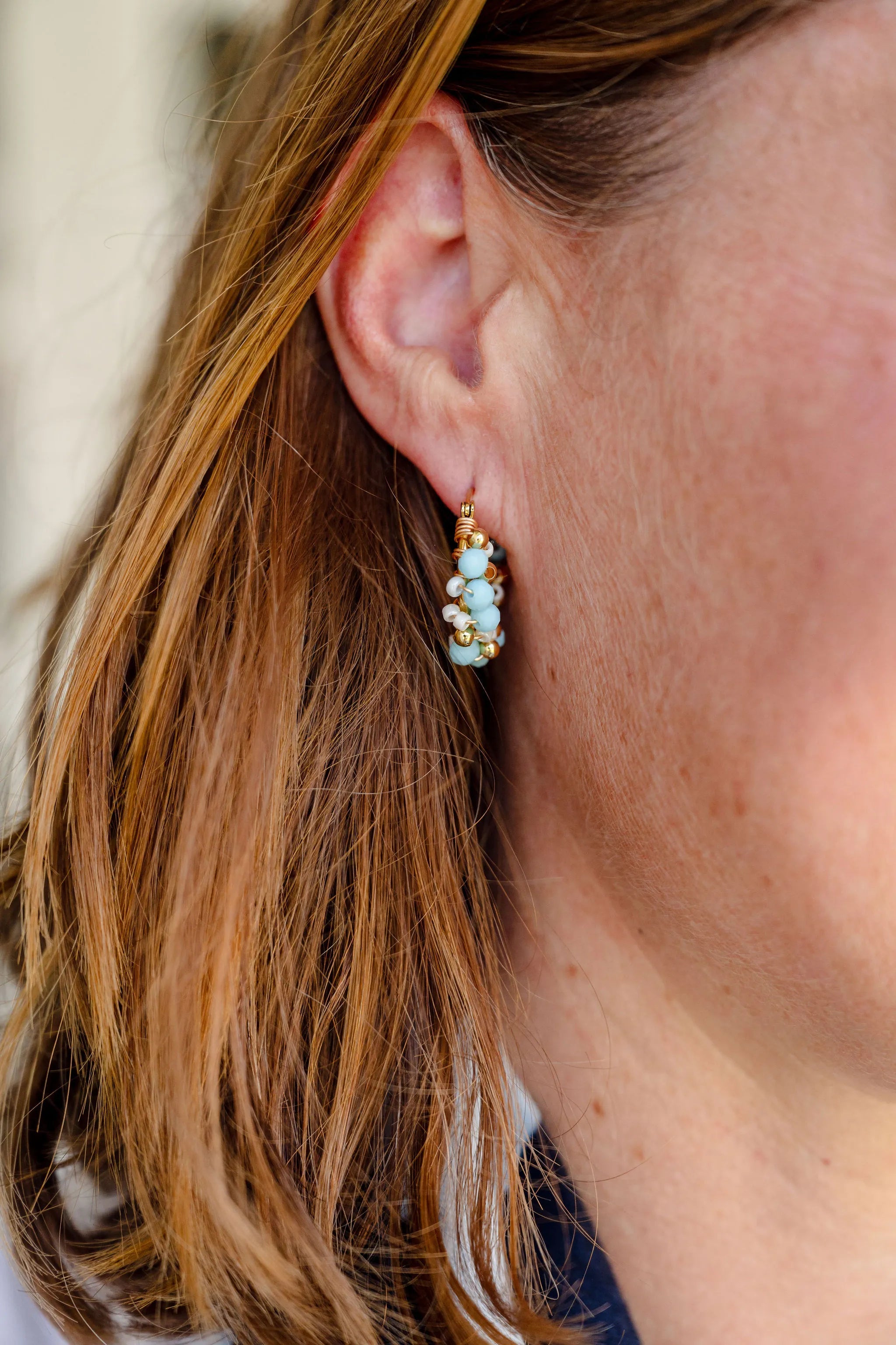 Hoop Earring, Light Blue Earring, Delicate Earring, Pretty Earring