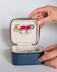 jewelry case, jewelry box, travel case, travel jewelry case, navy jewelry case, small jewelry case