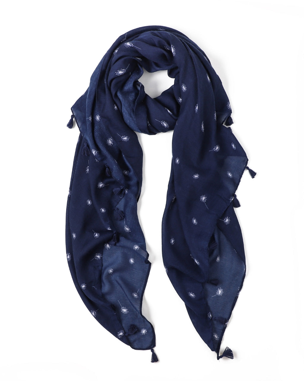 lightweight scarf, navy scarf, scarf with tassels, simple scarf