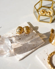 18k gold-plated stainless steel, Tarnish-free, Waterproof, Suitable for sensitive skin, gold earrings, retro earrings, vintage charm, classic earrings, beautiful earrings, timeless earrings, oval earrings, textured earrings