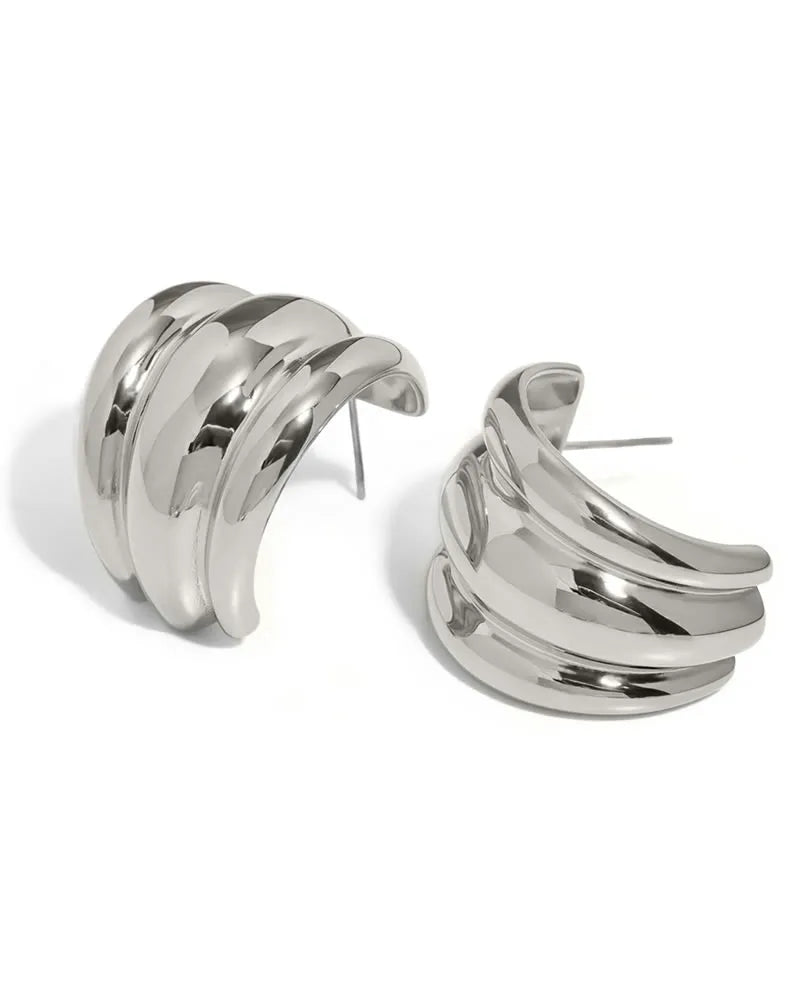 18k gold-plated stainless steel, Tarnish-free, Waterproof, Suitable for sensitive skin, silver earrings, retro earrings, vintage charm, classic earrings, beautiful earrings, timeless earrings, hoop earrings, large earrings, ribbed earrings