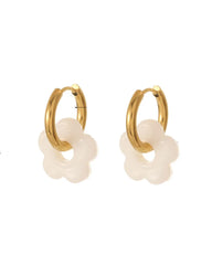 18k gold-plated stainless steel, Tarnish-free, Waterproof, Suitable for sensitive skin, gold earrings, retro earrings, vintage charm, classic earrings, beautiful earrings, timeless earrings, hoop earrings, flower  earrings, white flower earrings