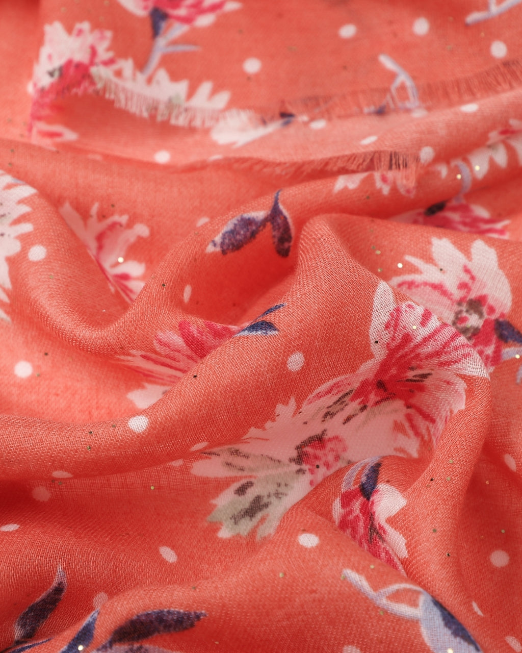 floral scarf, lightweight scarf, summer scarf, pretty scarf, cottage core scarf, delicate scarf, gold accents scarf