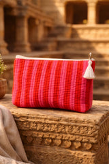 Pink and red striped cotton makeup and travel pouch – included in Greenwood Designs gift pack