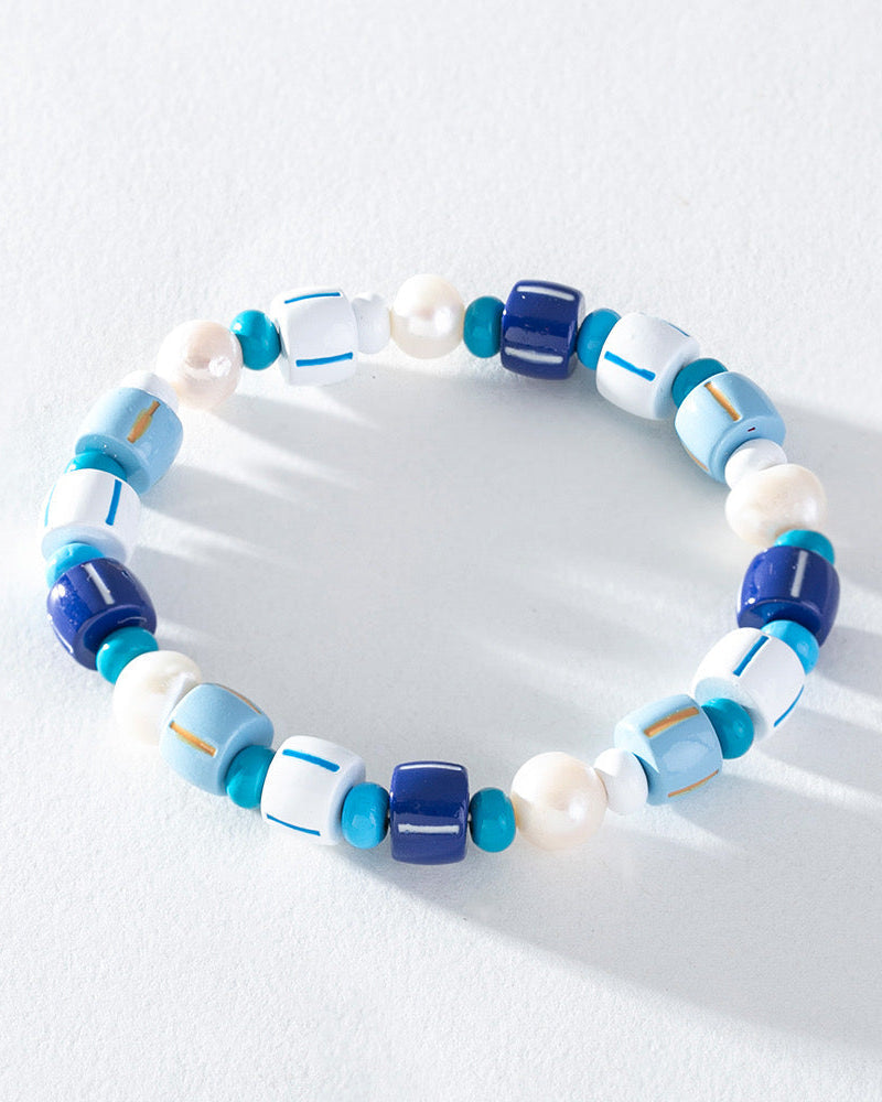 pearl bracelet, stretchy bracelet, stackable bracelet, delicate bracelet, enamel bracelet, colourful bracelet, fun bracelet