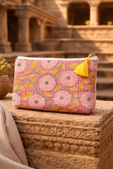 Sunburst Bloom  Pouch – Cotton Travel & Makeup Bag