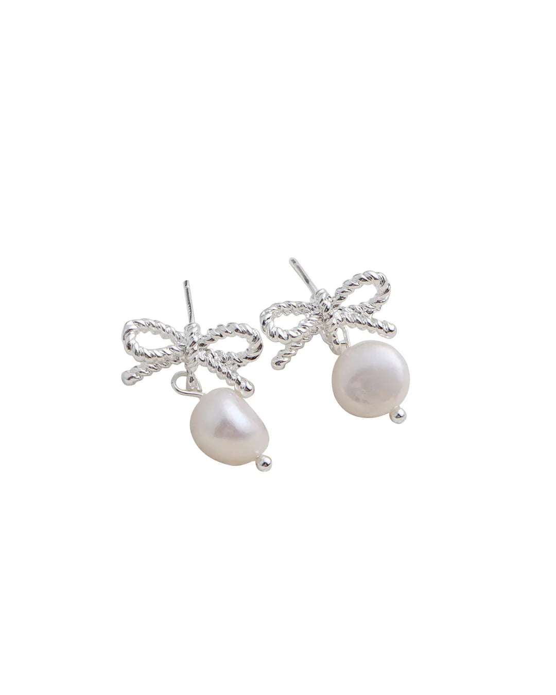 Pixie Bow Freshwater Pearl Earrings Silver