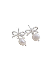 Pixie Bow Freshwater Pearl Earrings Silver