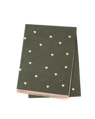 PRE SALE ARRIVING 12 JUNE Reversible Holly Heart Winter Scarf – Olive Heart Print