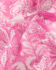 pink scarf, tropical design scarf, scarf with tassels, lightweight scarf, summery scarf