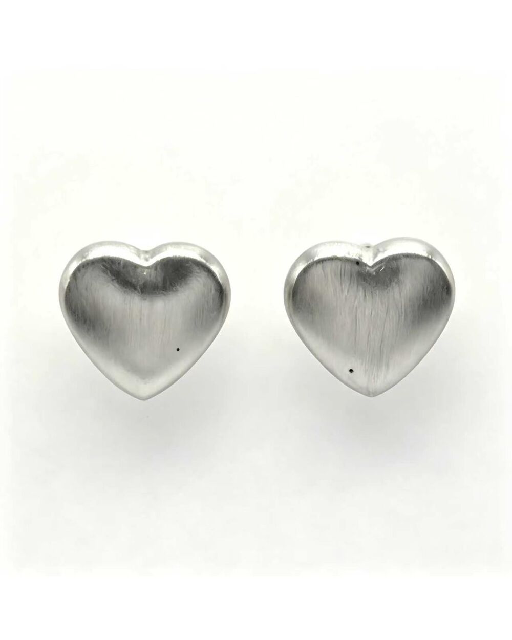 Matte silver heart stud earrings with a chocolate-box heart design