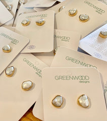 Ash Bezel Set Freshwater Pearl Stud Gold Plated Sterling Silver
