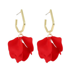 Petunia Gold Hoop with Red Petal Shaped Dangles