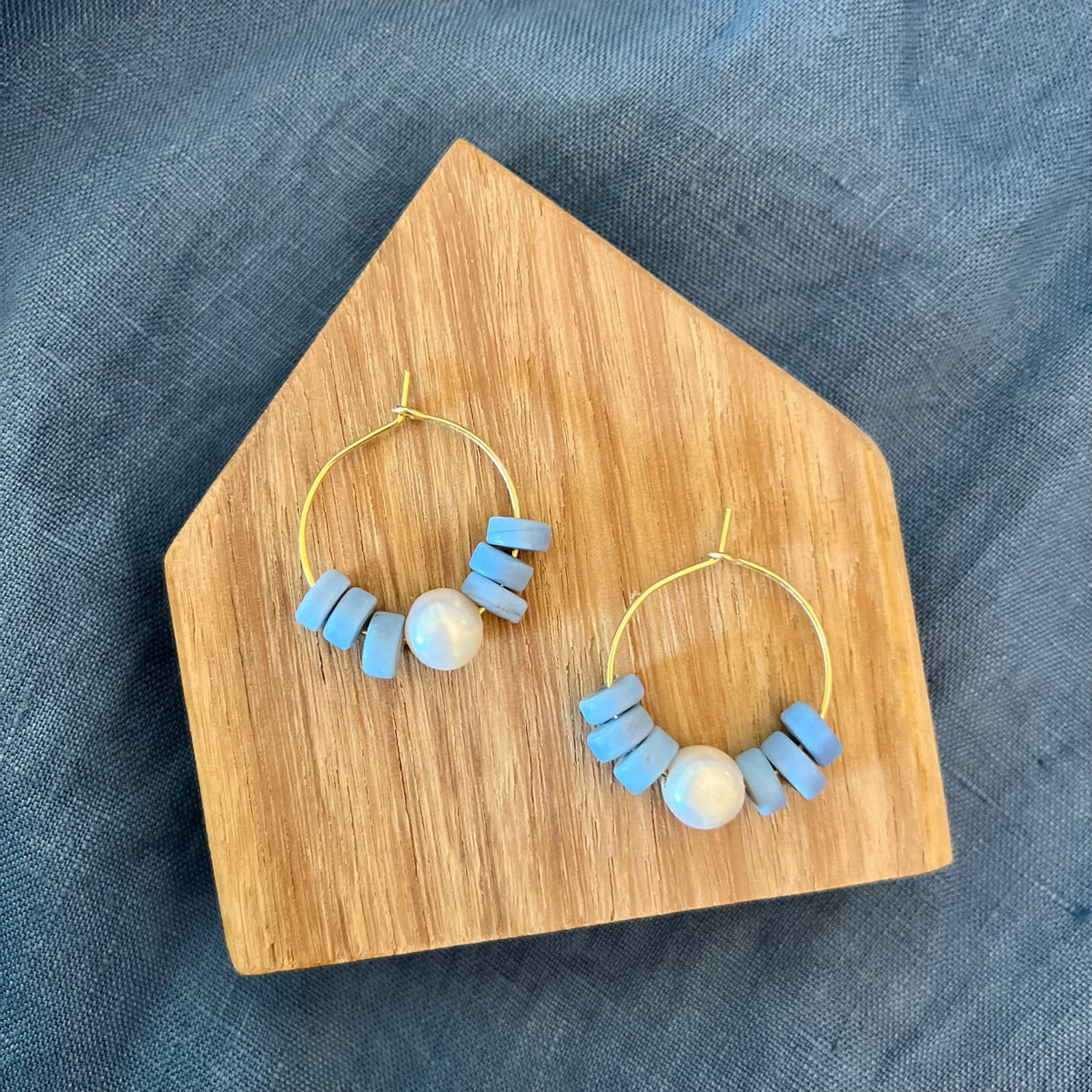 Pippa (gold plated sterling silver freshwater pearl hoop & recycled glass) Earrings