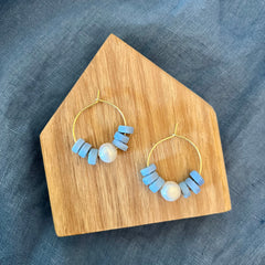 Pippa (gold plated sterling silver freshwater pearl hoop & recycled glass) Earrings