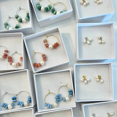 Pippa (gold plated sterling silver freshwater pearl hoop & recycled glass) Earrings
