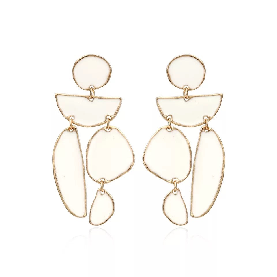 Winnie Geometric White Dangle Earring with Gold Detail