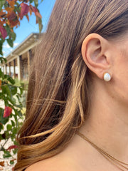 Ash Bezel Set Freshwater Pearl Stud Gold Plated Sterling Silver