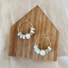 Pippa (gold plated sterling silver freshwater pearl hoop & recycled glass) Earrings